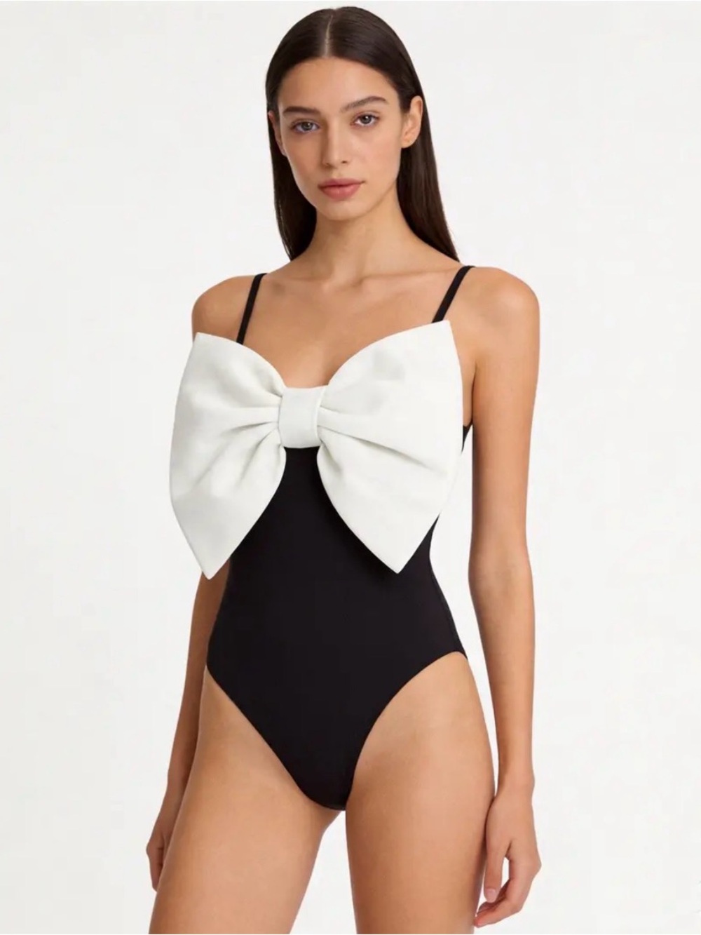 Lumiere Black Bodysuit with Cream Statement Bow